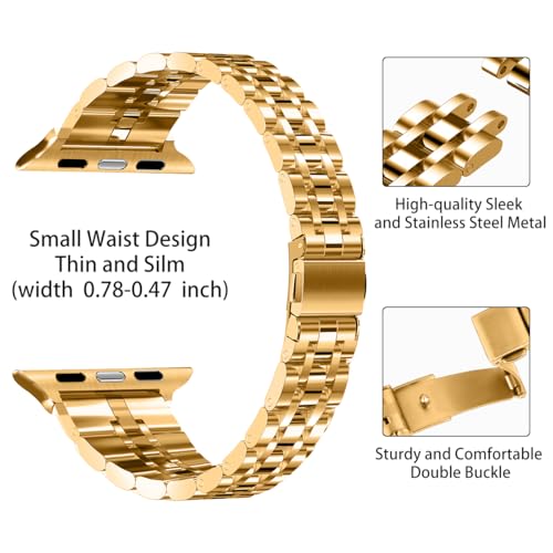 Image of Slim Metal Bands Compatible with Apple Watch 40mm 38mm 41mm 42mm 44mm 45mm, Metal Stainless Steel Chain Strap for Women iWatch Series 9 8 7 6 5 4 3 2 1 SE