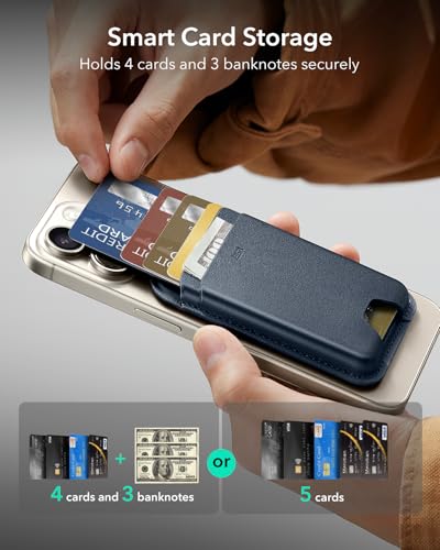 Image of ESR for MagSafe Wallet, 5 Card Holder with RFID Blocking, MagSafe Sticker Included, Slim Magnetic Wallet for iPhone 17e /17 /16 /15 /14 /13 /12 Series and Selected Samsung Devices, Not for 13 /12 Mini, Blue