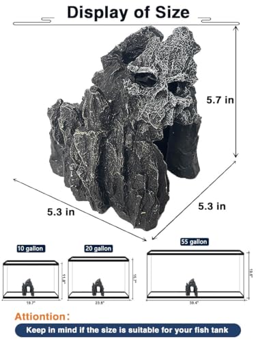 Image of Aquarium Mountain View Stone Ornament - Aquarium Skull Rock Decor Cave for Fish Tank,Aquarium Decorations Small,Small Aquarium Decoration for Fish Tank - 5.7 Inches High