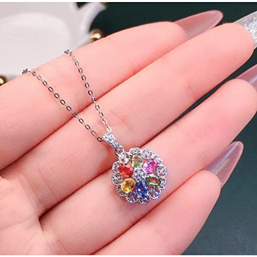 Collier ras du cou fleur argent 925 pendentif pierres précieuses multicolores