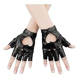 AWAVM Guantes de cuero sin dedos, guantes negros sin dedos para mujeres y hombres, accesorios punk de medio dedo ahuecados para motocicleta, baile, jugador, rock, hip hop, cosplay (negro)