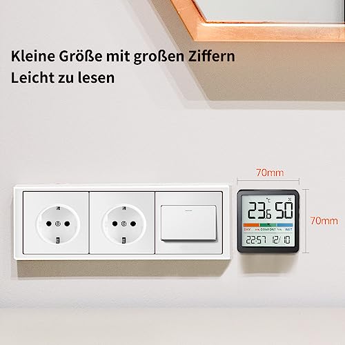 NOKLEAD Digitales Thermo-Hygrometer, Tragbares Thermometer Hygrometer Innen mit hohen Genauigkeit, Temperatur und Luftfeuchtigkeitsmesser für Raumklimakontrolle Raumluftüerwachtung Monitor (Schwarz)