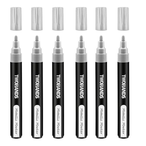 Image of Metallic Marker Pen Set of 6 | Shake and Use Paint Pens | Water-Based Quick Dry Non-Toxic Ink for Art, Craft, Card Making, Journaling, Rock Painting & Drawing (6 Silver- 6 Pic)