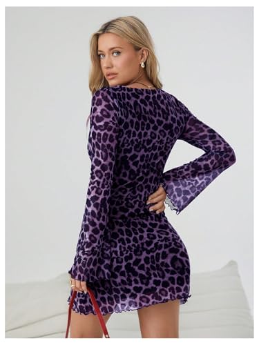Image of Milumia Women's Leopard Print Mini Dress Y2k Bell Long Sleeve Cheetah Short Dresses Going Out Party Clubbing Outfits