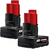 2 Pack 6Ah for M-12 Battery Replacement 48-11-2440 48-11-2450 48-11-2460 ...【for-Milwaukee M 12 Battery High Output】 Compatible with Milwaukee 12V Tools and 12 volt Lithium Battery Charger (2)