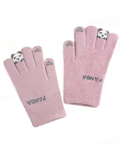 Aurueda Damen Winterhandschuhe Touchscreen Strick Fingerhandschuhe,winddichte und warme Handschuhe zum Skifahren Radfahren,Süßer Panda Print Cover