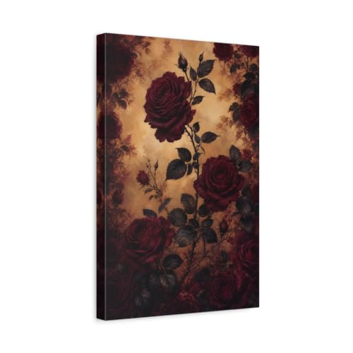Toile roses rouges et or 30x45 cm pour decoration de salon vintage
