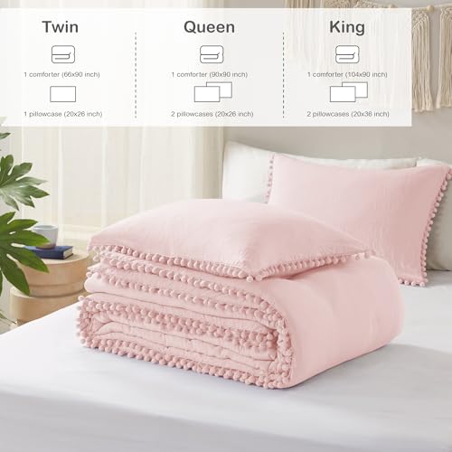 Edredón estético de flecos Codi rosa individual en tejido suave lavado 7