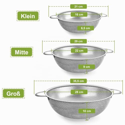 Foto von Homikit Sieb 3er Set, Edelstahl Küchensieb Nudelsieb mit Griffen,16/22/28cm