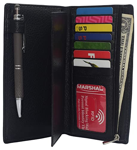 MARSHAL Genuine Leather Checkbook Cover Wallet Organizer with Credit Card Holder (Black)4