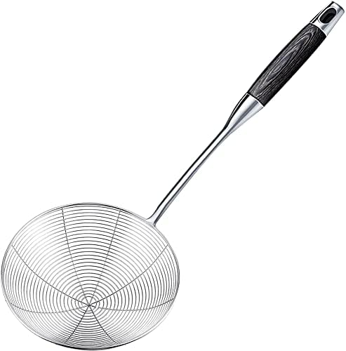 Spider Strainer Skimmer Spoon Ladle for Cooking and Frying,304 Stainless Steel Kitchen Utensils Wire Strainer Pasta Strainer Spoon with Solid Wood Handle，6.4 Inch