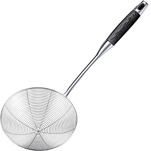 Spider Strainer Skimmer Spoon Ladle For Cooking And Frying,304 Stainless Steel Kitchen Utensils Wire Strainer Pasta Strainer Spoon With Solid Wood Handle，6.4 Inch #TOP4