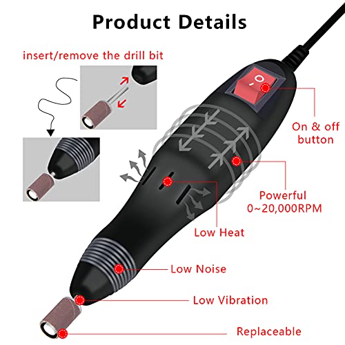 Professional Electric Nail Drill Machine Nails File Manicure Set Low Noise Vibration With 156Pcs Sanding Bands For Acrylic Nail Drill Gel Art Remover Pedicure Tool Glazing Polisher Polishing Grinder #TOP4