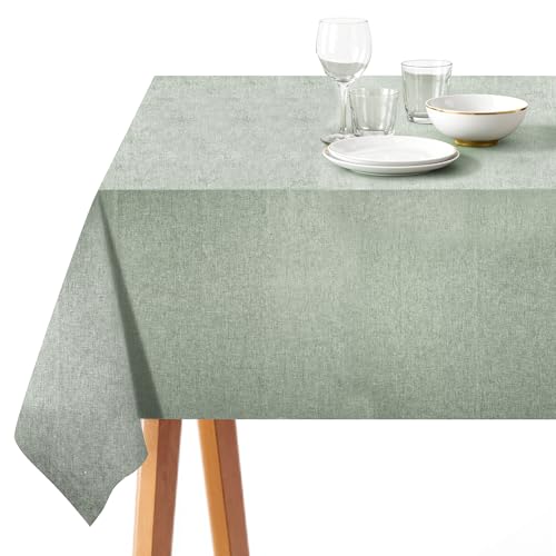 Poposa Rectangle Tablecloth Linen Texture Waterproof and Stain-Resistant Table Cloth, Kitchen Dining Table Decoration, Fabric for Outdoor and Indoor Use, 52 x 70 inch, Sage Green