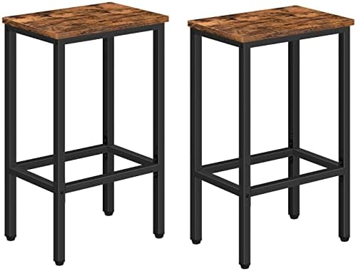 ALLOSWELL Bar Stools, Set of 2 Bar Chairs, Kitchen Breakfast Bar Stools with Footrest, 25.8" Dining Stools, Rectangular Industrial Bar Chairs, for Dining Room, Kitchen,Rustic Brown BAHR0101