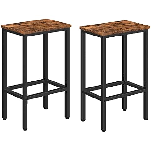 MAHANCRIS Bar Stools, Set of 2 Bar Chairs, Kitchen Breakfast Bar Stools with Footrest, 25.8" Dining Stools, Rectangular Industrial Bar Chairs, for Dining Room, Kitchen,Rustic Brown BAHR0101Z Cover
