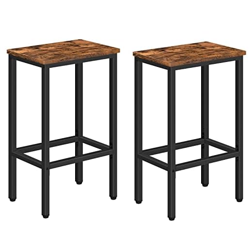 MAHANCRIS Bar Stools, Set of 2 Bar Chairs, Kitchen Breakfast Bar Stools with Footrest, 25.8" Dining Stools, Rectangular Industrial Bar Chairs, for Dining Room, Kitchen,Rustic Brown BAHR0101Z