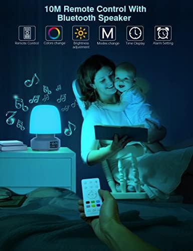 Eyesound Bluetooth Speaker Night Lights,Table Lamp for Bedroom 7-Color Change Dimmable LED Bedside Lamps,12/24H Nightlight for Living Room,Gifts for Teens Kids Girls Baby Adults