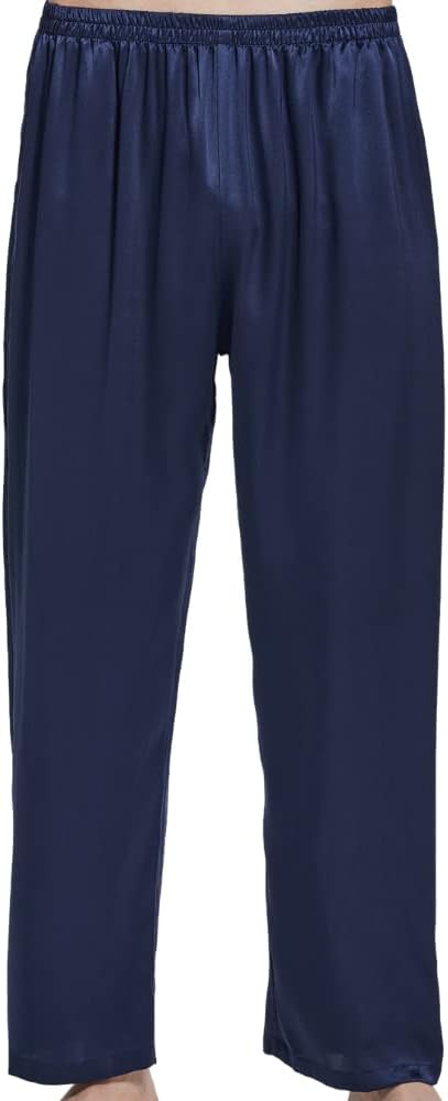 LEPTON 19mm 100% Mulberry Silk Pants for Men, Silk Pants Sleepwear, Relaxed Fitness Wear, Front Pockets, Elastic Waist