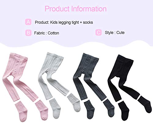 Auranso Girls Leggings 4Pack Knit Tights Pink-Grey-Dark Grey-Black 6-8 Years #TOP6