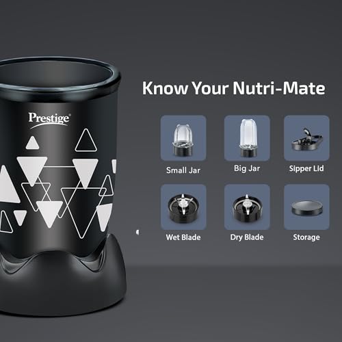 Prestige Astra Nutri Mix 350 Watt Mixer Grinder with 2 Transparent Jars | Space-Saving Design | Extra Storage & Sipper Lids | Stainless Steel Blades | 1Y Warranty | ISI Certified view 2