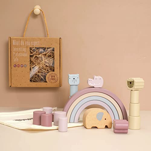 Smartwo Wooden Sorting Stacking Balancing Building Blocks, Educational Preschool Learning Toddler Montessori Toys For Boys & Girls, Best Birthday Gifts For 3-5 Year Old Kids, Family Animal Shape Game #TOP7