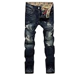 Men’s Retro Washed Casual Frayed Ripped Holes Straight Leg Denim Pants www.denim.fit