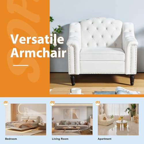 Sillón Chesterfield Piel Sintética Blanco miniatura 4
