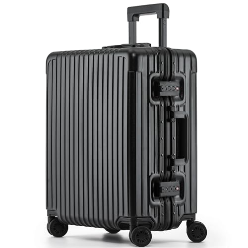 Flight Knight Premium Lightweight Carry On Suitcase - 8 Spinner Wheels - Built-in TSA Lock - Aluminium Frame, ABS Hard Shell Carry on Check in Luggage Highly Durable - Approved for Over 100 Airlines