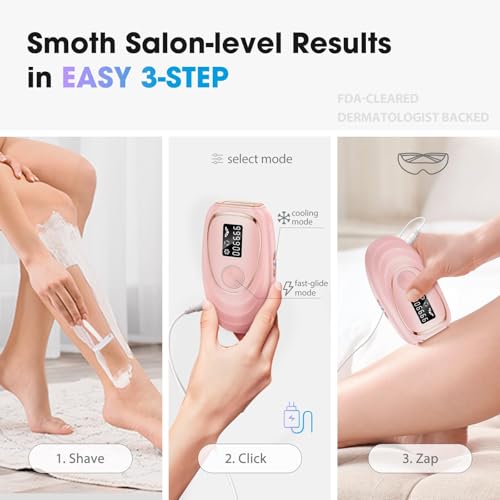 Image of IPL Laser Hair Removal Device for Women & Men - Home 45F Ice-Cooling Contact for Painless & Long-Lasting Results, 86% Hair Reduction in 3 Weeks for Full Body & Bikini Line, Hot Pink