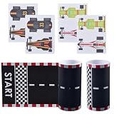 OLYCRAFT 4m Start Wandgrenze Straße Aufkleber 10cm Schwarzes Streckenband mit 8 Stück Auto Aufkleber Selbstklebende Straßen ModellAufkleber Rennstrecke Party bänder für Straßen Geburtstagsfeier Deko