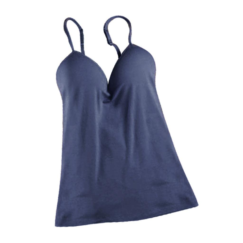 CB®Womens Adjustable Strap Built in Bra Tank Tops Camisole Navy Blue|Clothing, Shoes & Accessories | Womens Clothing | Tops & Blouses|1 Piece Women Built in Bra Cami-image-35