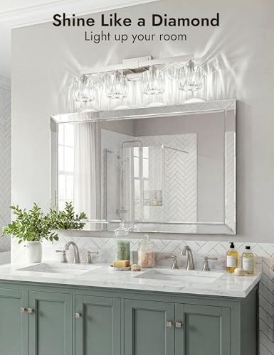 Image of VOLISUN Crystal Vanity Lights for Bathroom, 4 Light Bathroom Vanity Light, Modern Stainless Steel Bathrooms Lights Over Mirror, Chrome Bathrooms Lights Fixtures-UL Certificated(Exclude Bulb)