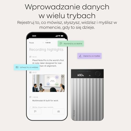 Plaud Note Pro Cyfrowy Dyktafon AI z Transkrypcją i Podsumowaniem AI Wielomodalne Wprowadzanie Do 50 Godzin Nagrywania Zaprojektowany do Konferencji Spotkań i Rozmów Telefonicznych i Zespołów