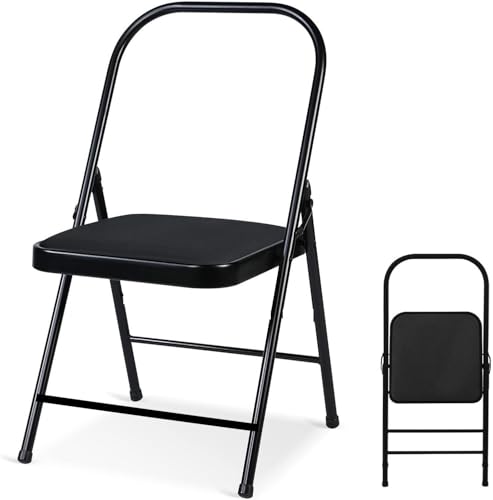 Kawachi Iyengar Yoga Chair with Flat Seat – Heavy Duty Long-Lasting Metal Chair for Professional Yoga Practice, Backbend, Inversions, Therapeutic Poses, Cafeteria, Office & Home Use – Black Finish