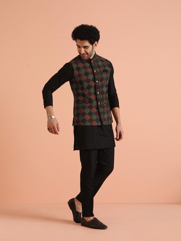 Kisah Cotton Blend Kurta Jacket Trouser Set For Men | Nehru Jacket Waistcoat Kurta Set With Trousers | Mens Ethnic Collections-Ka-0863-5207-T303-44-Multi