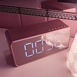  ist Präfekt für Streaming / Podcasting / Gaming Bluetooth-WLAN-Lautsprecher 3,5mm AUX. Jack-Spiegel LED Digitaler Bildschirm FM Radio-Lautsprecher-Wecker-Spieler ( Color : Pink )