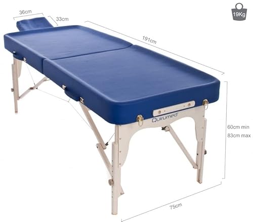 QUIRUMED Klappbare Ayurveda-Trage, Holzstruktur, 192 x 75 cm, rückenfrei, Schwarze Farbe, Kunstleder, höhenverstellbar, Transporttasche, bis 200 kg