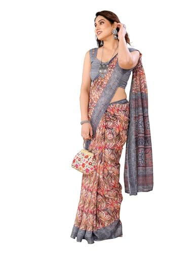 Image of RAJESHWAR FASHION WITH RF Women's Kota Doria Floral Printed Fancy Sarees For Girls With Blouse Piece,Saree Length-5.50 Mtr,Blouse Length-0.8 Mtr(Tulsi)