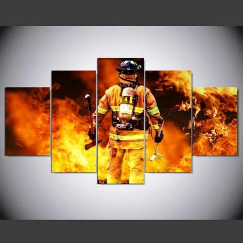 Tableau multi panneau pompier décoration murale toile 5 pièces pour affiche mur art