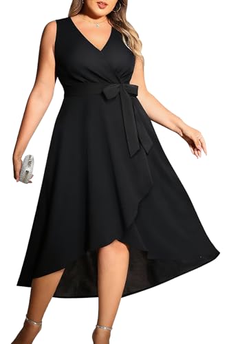 Pinup Fashion Plus Size Dresses for Wedding Guest - Women 2025 Cocktail Semi Formal High Low Sleeveless Dress
