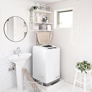 山善(YAMAZEN) 突っ張り ラック ランドリーラック 洗濯機ラック 床置き 洗濯パン対応 棚板高さ調節 省スペース 幅60×奥行28.5×高さ200-260cm 棚 収納 洗面所 脱衣所 組立品 ホワイト/マットホワイト RTL...