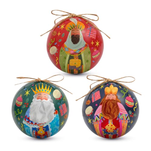 OH YEAH - 3 Unidades - Bolas de Navidad 8 cm para Árbol - Diseños Navideños Reyes Magos - Adornos Navideños para el Árbol - Decoración de Navidad - Adornos Navideños Originales