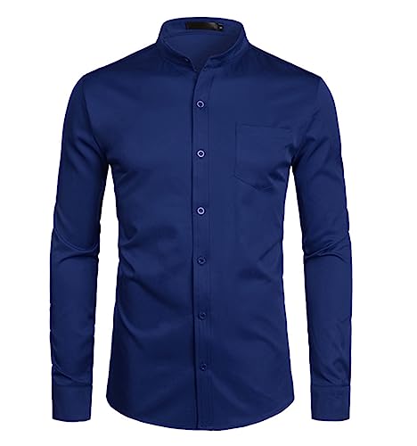 Chemises habillées pour hommes anti-plis coupe slim bleu foncé taille S