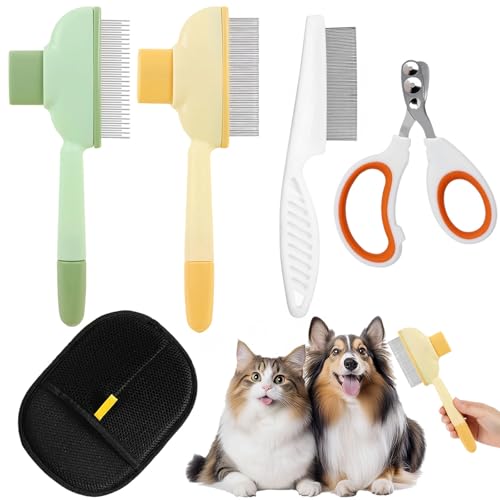 3 Stück Hundebürste Katzenbürste für Langhaar und Kurzhaar, Tierhaarentferner Handschuh, Flohkamm, Haustierhaar von der Fellblitz Bürste Katze...