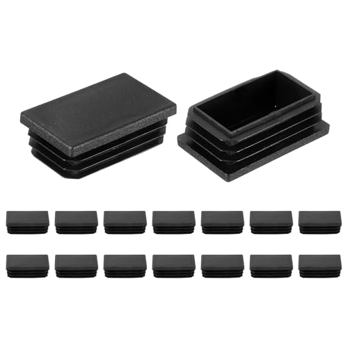 Image of uxcell 16 Pcs Rectangle Tubing End Caps 2 x 1 3 /16 Inch Plastic Hole Plugs Insert End Cap for Metal Tubing Post Chair Leg Table Bookshelves Furniture, Black