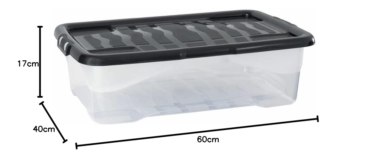 6 Stück - Strata Curve Aufbewahrungsbox mit schwarzem Deckel, 30 Liter, 60x40x17cm - transparent