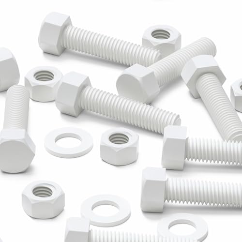 Vis PP blanches M12 x 50 mm avec écrous et rondelles pour fixation de structures