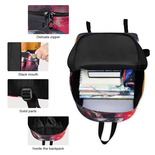 Backpack Lunch Bag Set Colored Painting Samurai Print, Big Storage Travel Backpacks with Insulated Lunch Box for Office Hiking Picnic3