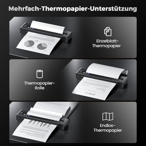 TATTMUSE Mobiler Drucker A4 für Unterwegs, Thermodrucker A4 Unterstützt das Format A4/A5/B5, Kleiner Kabelloser Portable Printer Kompatibel mit Phone, Laptop, Tragbarer Drucker für Büro and Reisen